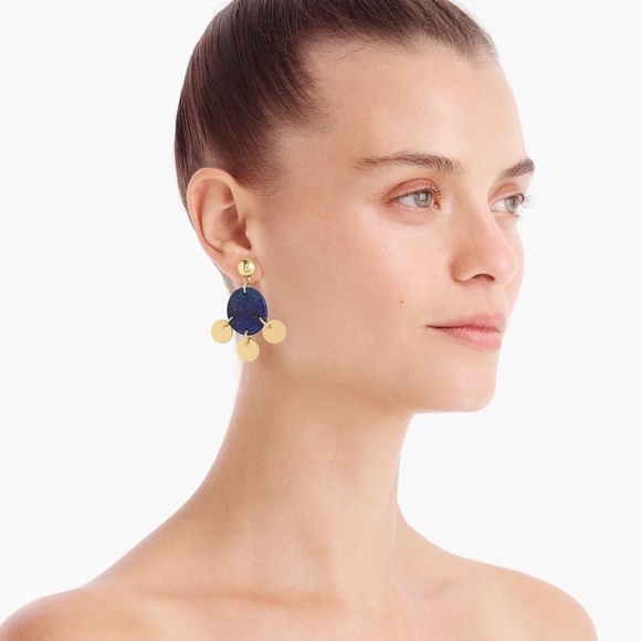 Drop Stone and Disc Earrings Rose Gold Blue - Picture 7 of 7